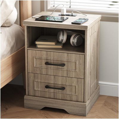 Seeday Nightstand with Charging Station,Bedside Table for Living Room, Bedroom