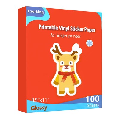 Printable Vinyl Glossy Sticker Paper for Inkjet Printer 100 Sheets White Wate...