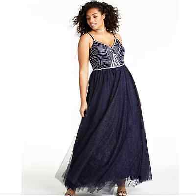 Say Yes To The Prom Navy Rhinestone Prom Dress Women's Size 20W
