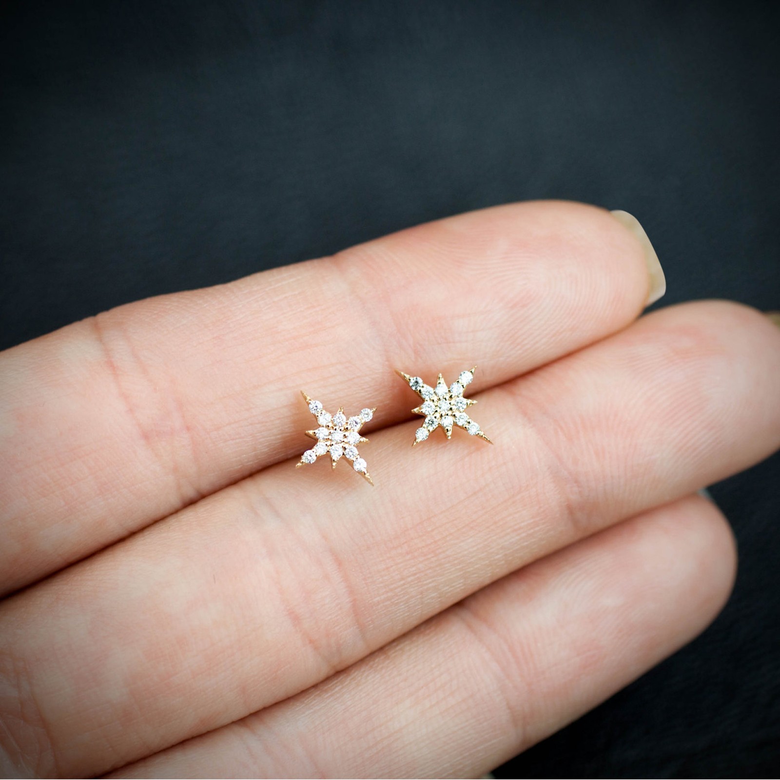 14K Gold Natural Diamond Northstar 9 mm Studs  Earrings-For Mother's Day Gift🎁J
