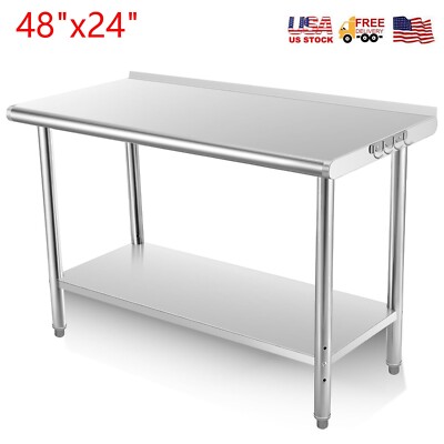 48''x24'' Stainless Steel Kitchen Prep Table NSF Commercial Workbench W/Backsplash