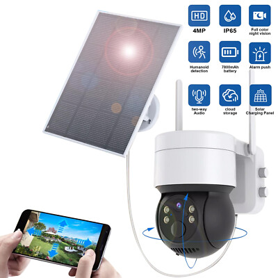 Solar Battery Powered Wireless WiFi Outdoor Pan/Tilt Home Security Camera System