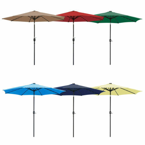 10FT Solar Patio Umbrella W/32LED Lights Garden Sunshade Til