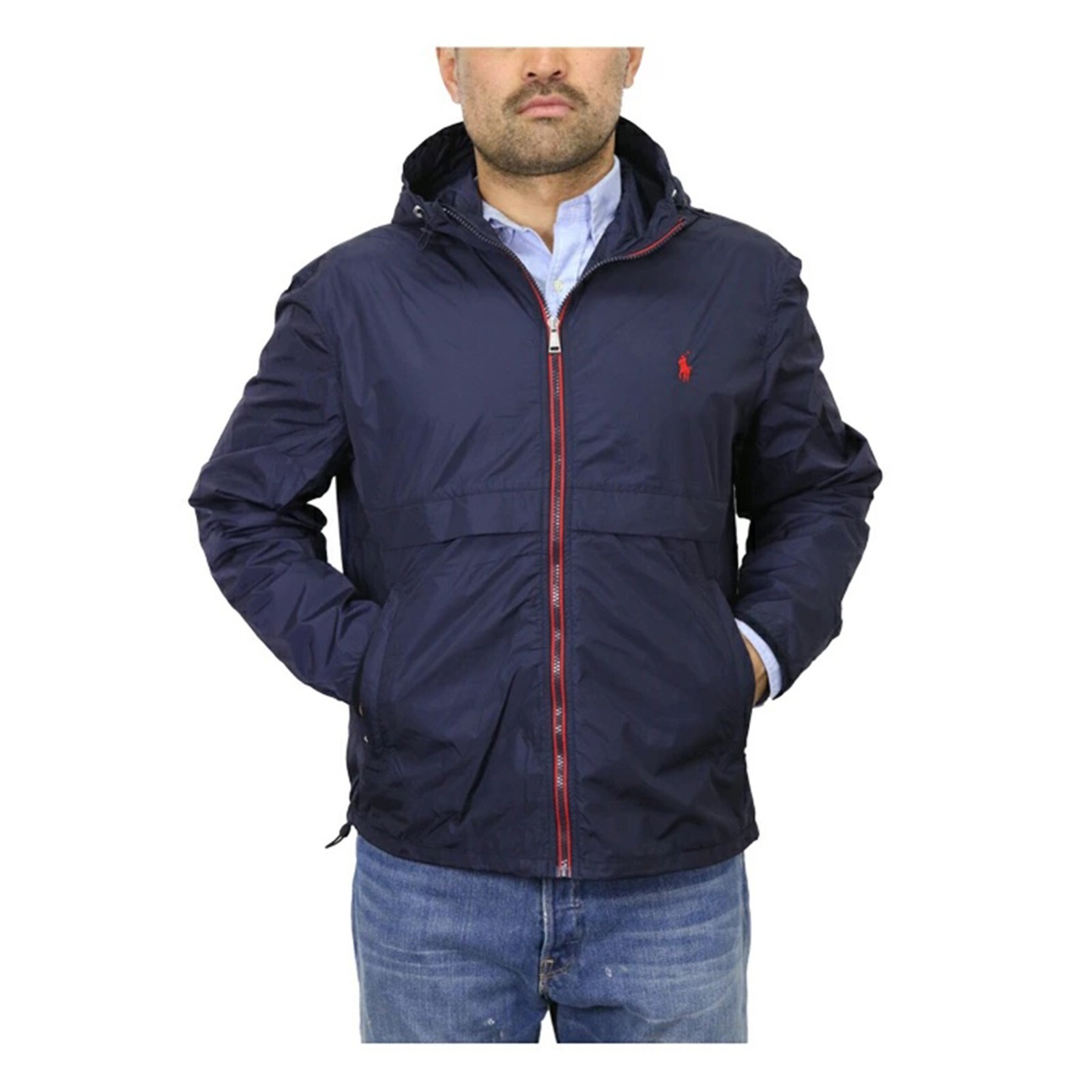 Нейлоновая ветровка Polo Ralph Lauren с капюшоном на молнии - Темно-синий с красным -