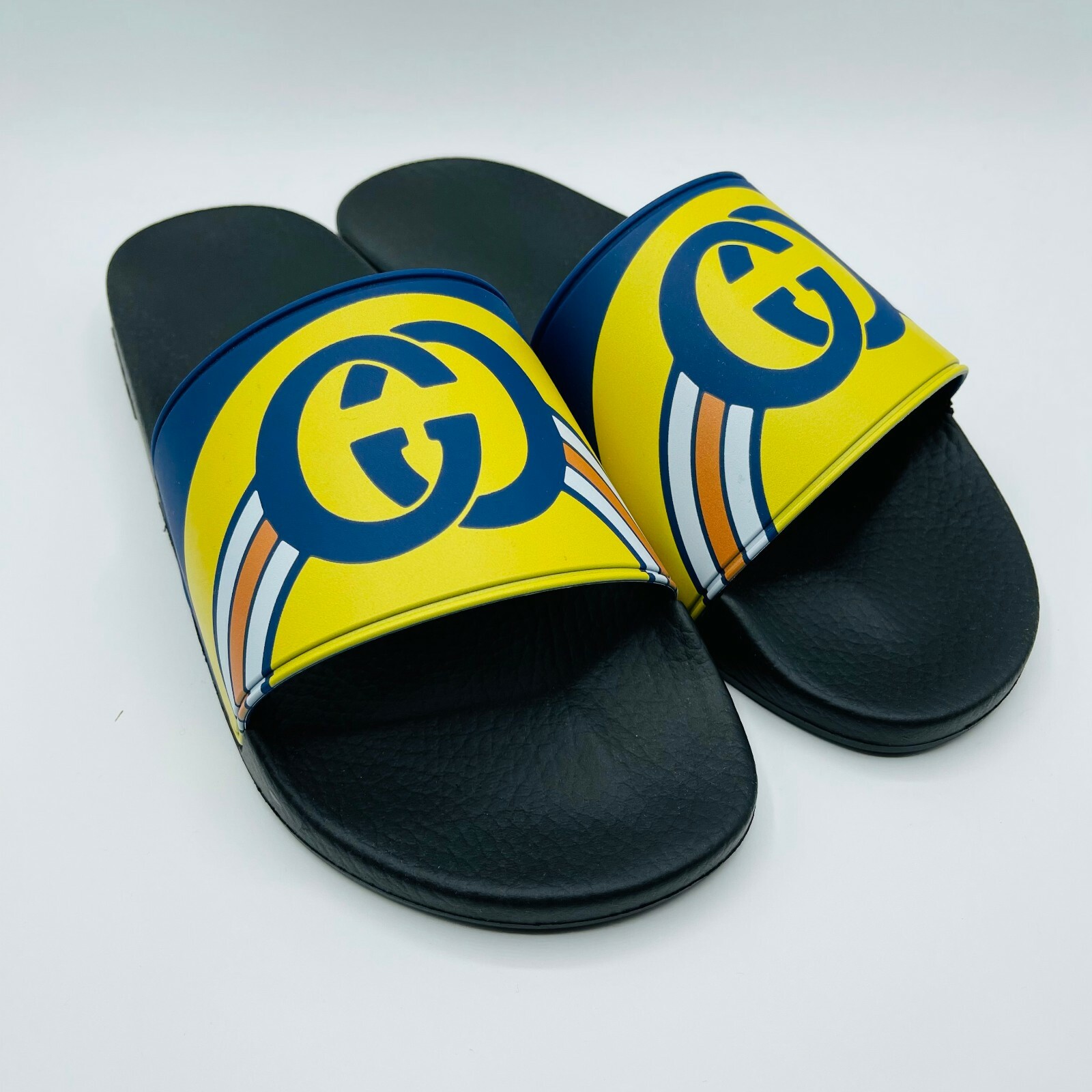Pre-owned Gucci Persuit Men's Blue/yellow Rubber Slipper Sandal 6g/us 6.5 548703 4736