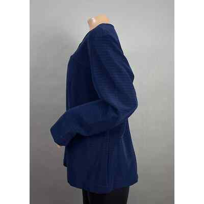 Dennis Basso Jacket Women 18W Navy Blue Full Zip Metallic Stretch Office Party