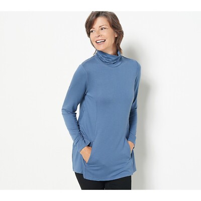 Susan Graver Regular Weekend Jersey Turtleneck Tunic XXS Blue Rayon Blend NEW