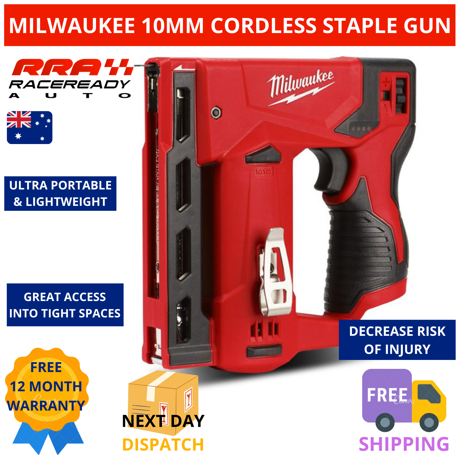 Milwaukee Staple Gun 12V Cordless 10mm Crown Stapler Stapler Tool Skin