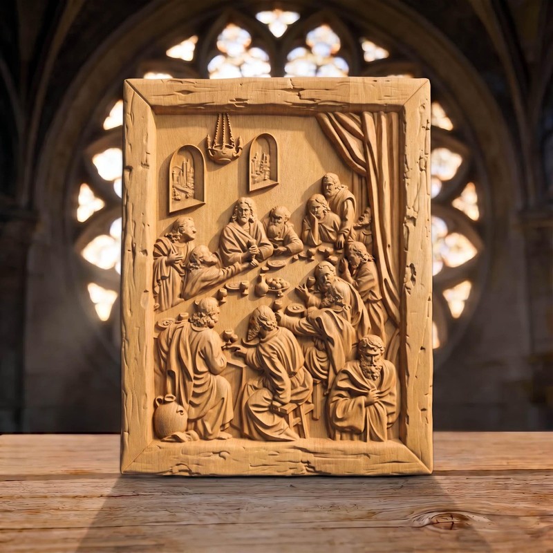 The Last Supper 5 Wooden Carved Handmade Christian Icon | Byzantine Home Decor