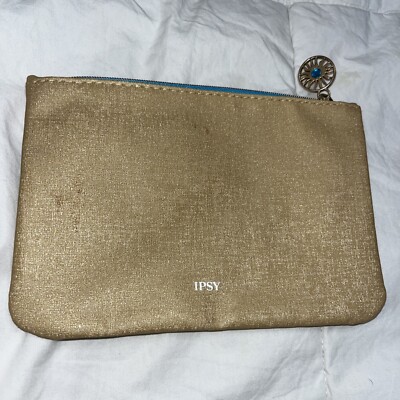 NEW IPSY July 2021 Glam Bag STAY GOLDEN Makeup Cosmetic Clutch Jeweled Zip Pull