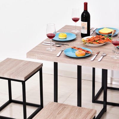 Compact 5-Piece Minimalist Kitchen or Dining Set Wood Bar Table Top 7