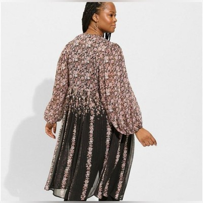 TORRID Tie Front Maxi Kimono In Line Cascade Floral NWT 4X