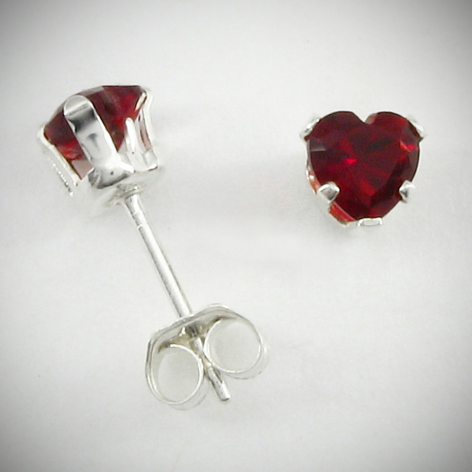 4mm HEART CZ Garnet RED Post Stud Earrings in SOLID 925 Sterling Silver - NEW!