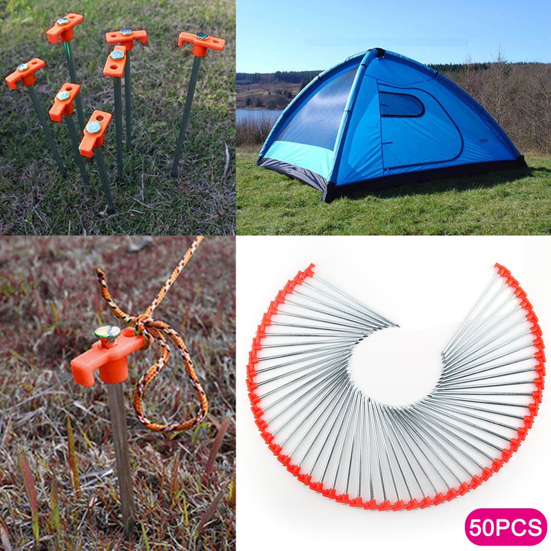 50 X Metal Tent Pegs Hard Ground Standing Camping Awning Pegs Heavy