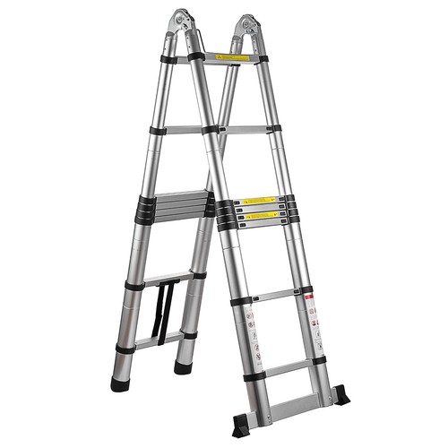 Telescoping Ladder A Frame, 16.5 Ft Compact Aluminum Extension Telescopic Step