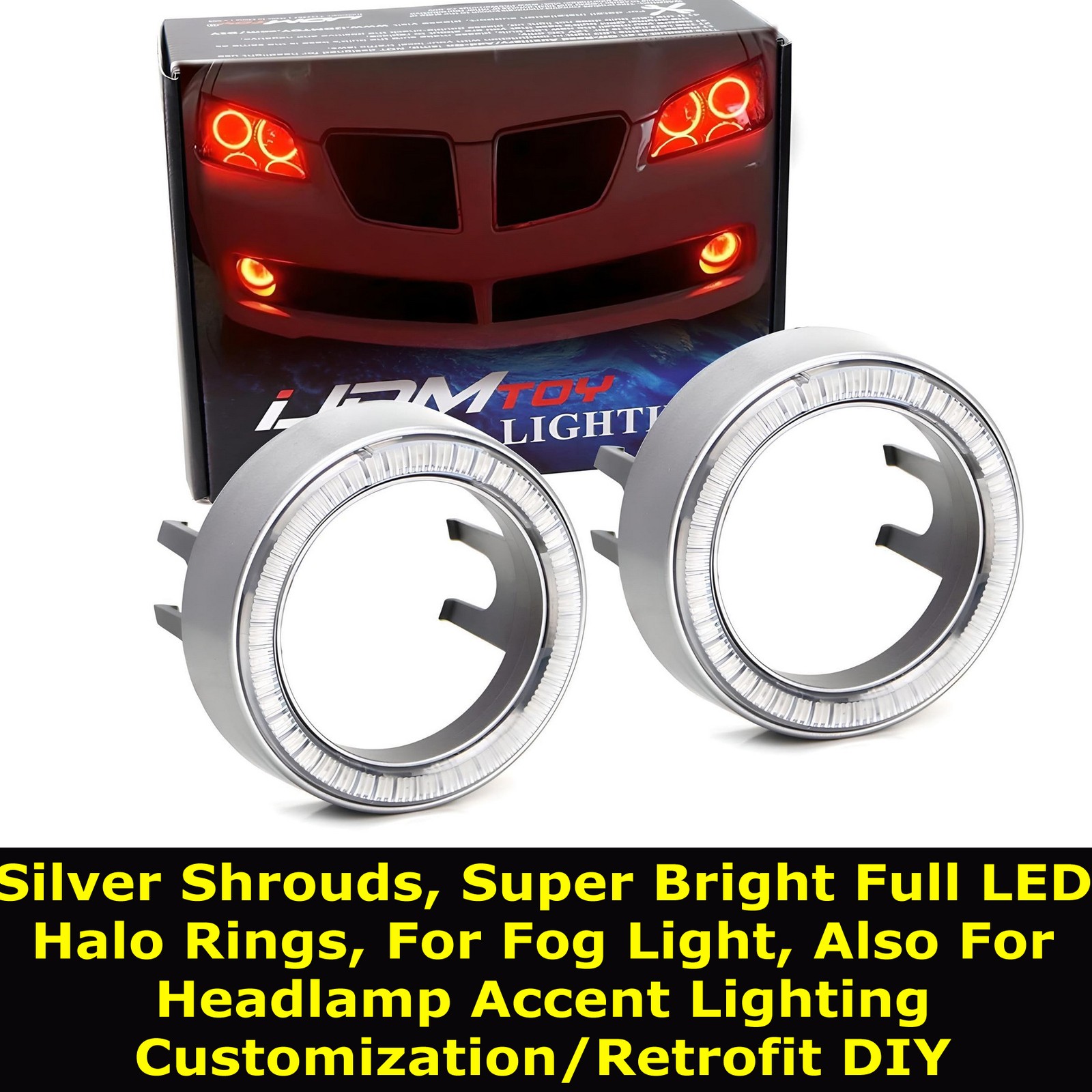 Super Red LED Angel Eye Halo Rings w/ Fog Lamp Mounting Shrouds by iJDMTOY