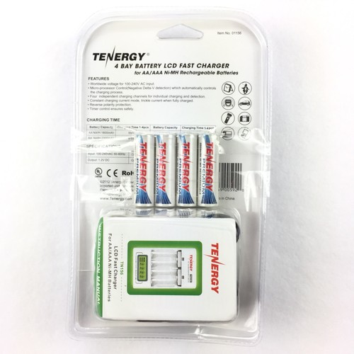 NEW Tenergy 4 Bay Battery LCD Fast Charger For AA AAA Batteries 4 FREE INCLUDED