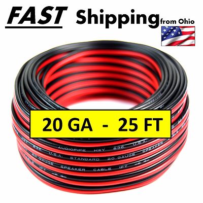 Audiopipe 25' Feet 20 GA Gauge Red Black 2 Conductor Speaker Wire Audio Cable