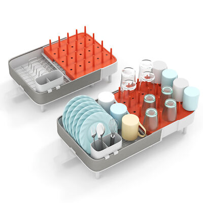 Expandable Dish Drying Rack Drainer w/ Detachable Utensil Holder & Vertical Bars