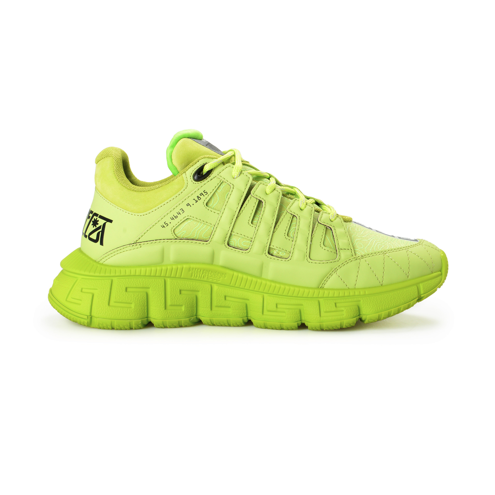 Pre-owned Versace Men's Trigreca Lime Green Leather Canvas Logo Sneakers Shoes