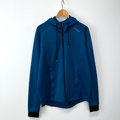 Tesla Hoodie Mens Large Long Sleeve Pocket Zip Up Teal Sweatshirt Run Gym Cruise