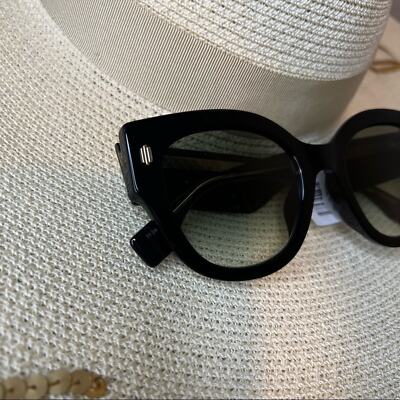 Pre-owned Fendi Black Cat Eye Sunglasses W/ Dark Lenses, Gold Details, “ff0452/f/s”, In Gray