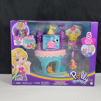 New Polly Pocket Rainbow Funland MERMAID COVE RIDE 5 Play Zones Dispenser