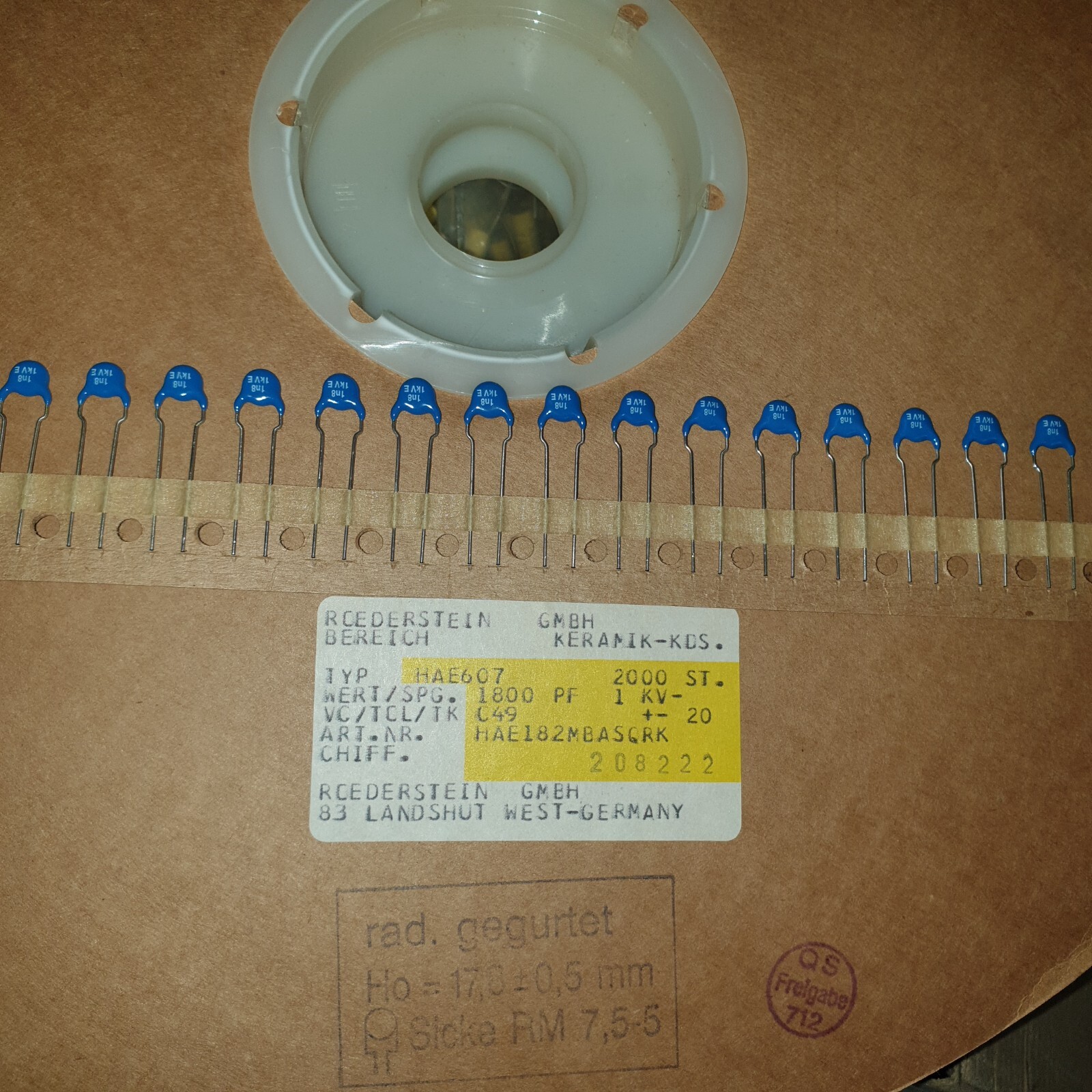 NOS ERO ROE HAE 607 1800pF 1.8nF 1000V 1kV HQ 5mm Ceramic CAPS FOR AUDIO! 30pcs!