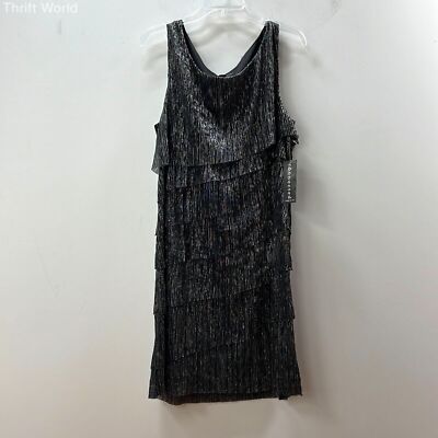 NWT Connected Apparel Women's Black Sleeveless Layered Shift Dress Size 16