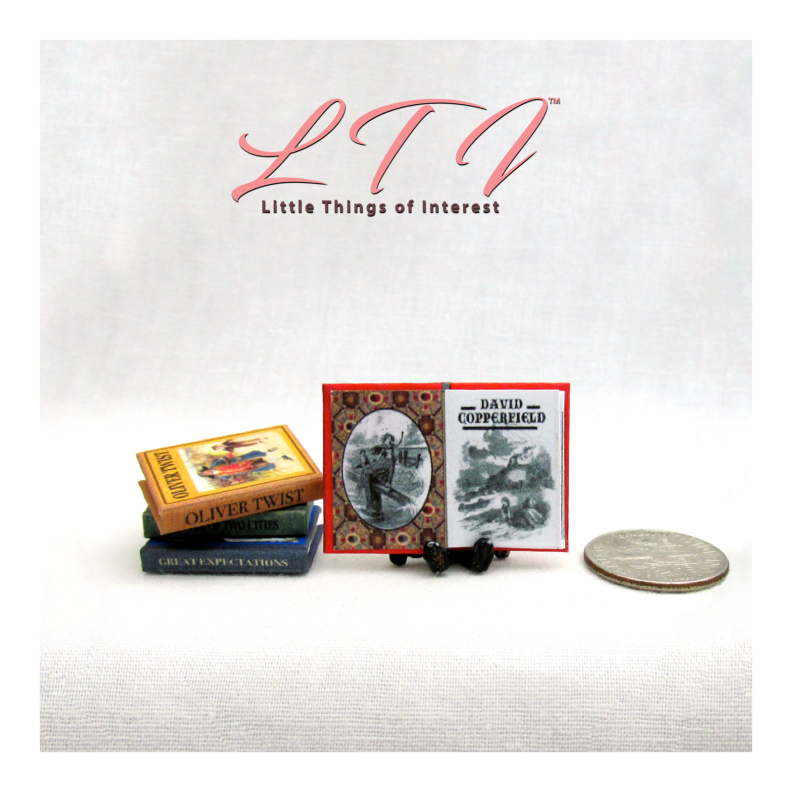 CHARLES DICKENS 4 Pc 1:12 Scale Miniature Readable Illustrated Books