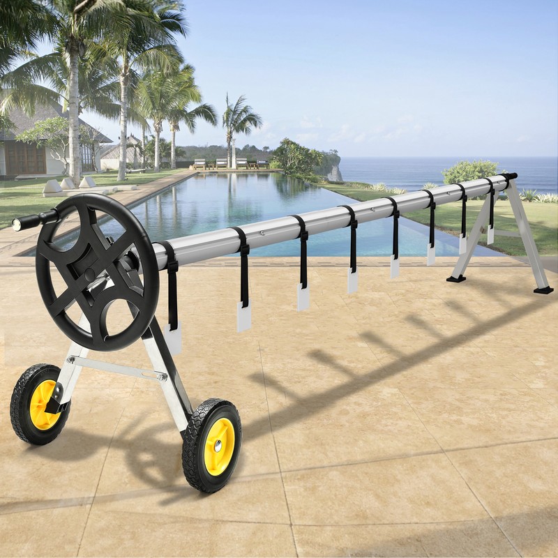21/18 FT Pool Solar Cover Reel Set Aluminum Swimming Inground Cover Blanket Reel