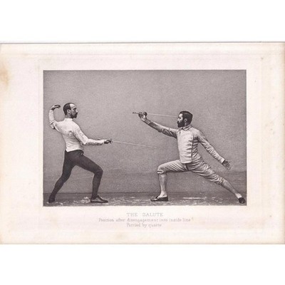 1890 SWORD FENCING Photogravure Print - Salute, Parried by Quarte - 7.5 x 5 Inch