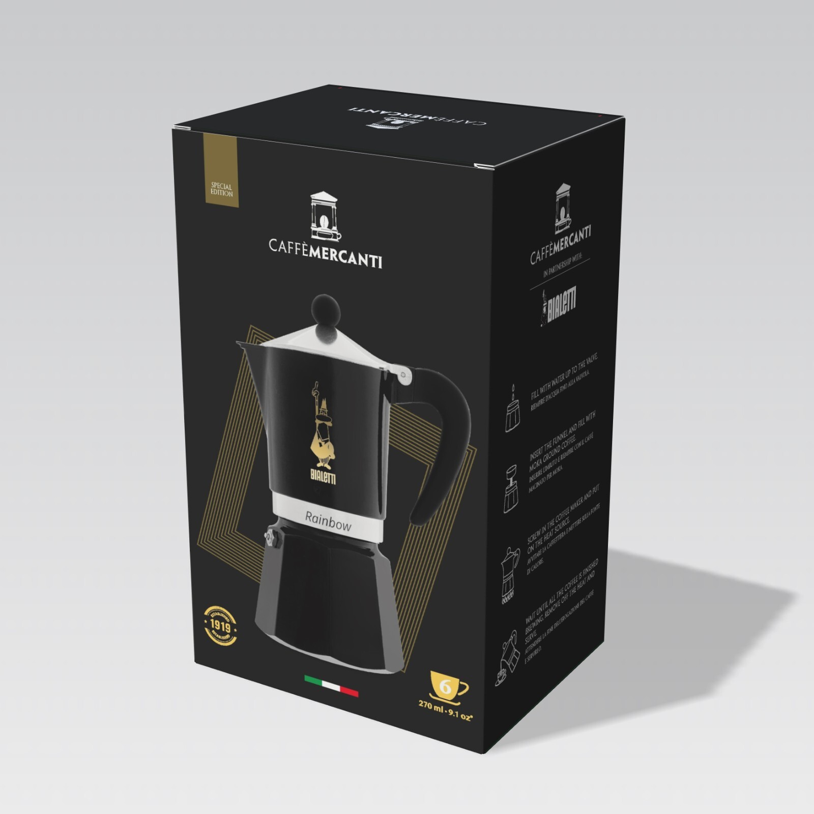 Bialetti Caffe Mercanti Black Oro 6 Cups - Limited Edition