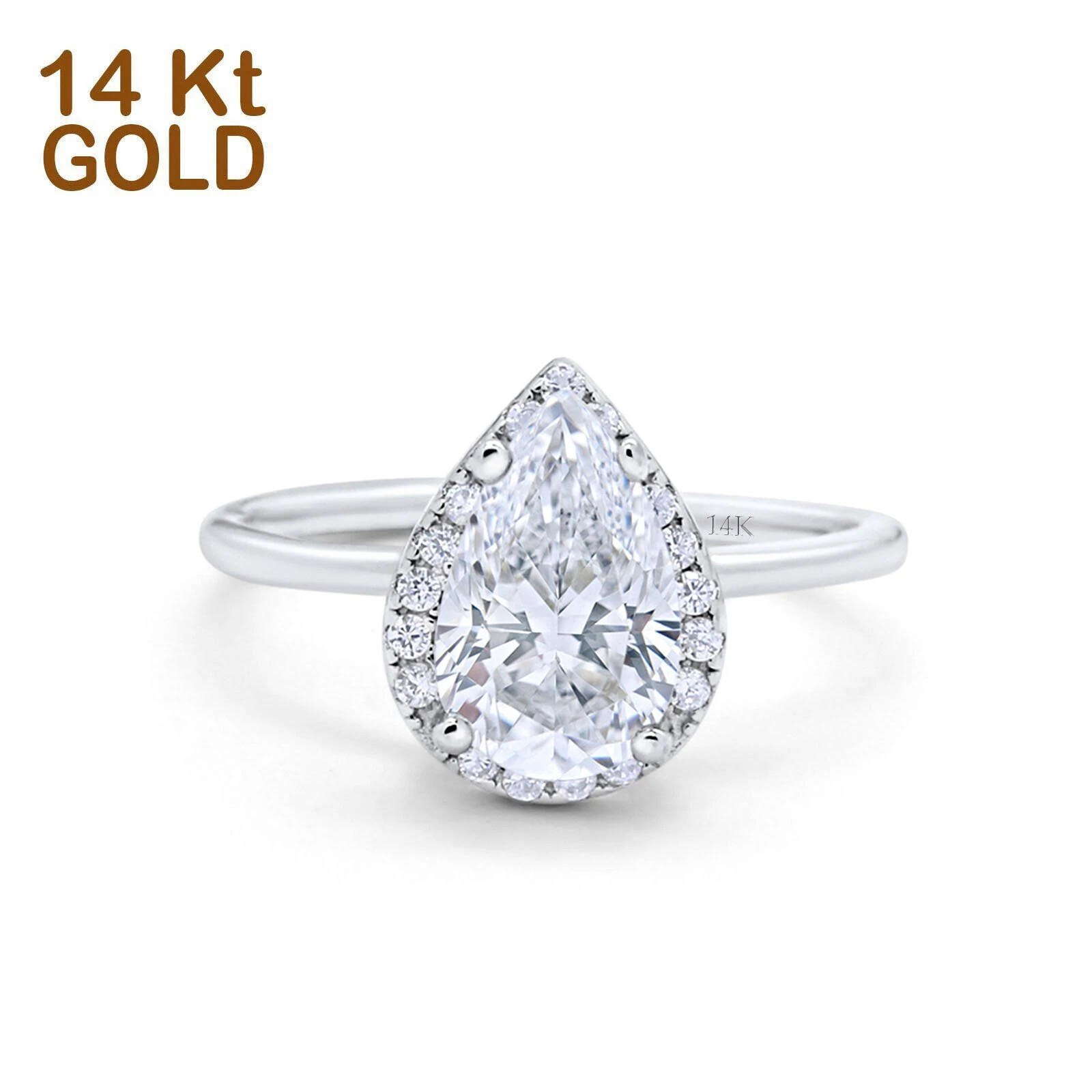 Pre-owned Blueappleco 14k White Gold Teardrop Pear Wedding Ring Simulated Cubic Zirconia In Silver