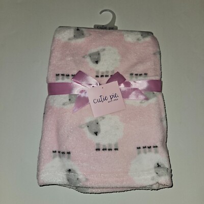 NEW Cutie Pie Pink Sheep Lamb Fleece Blanket Lovey Black White Baby Girl Gift