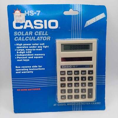 New Casio HS-7 Electronic Calculator Sealed 8 Digits High Power Solar Cell
