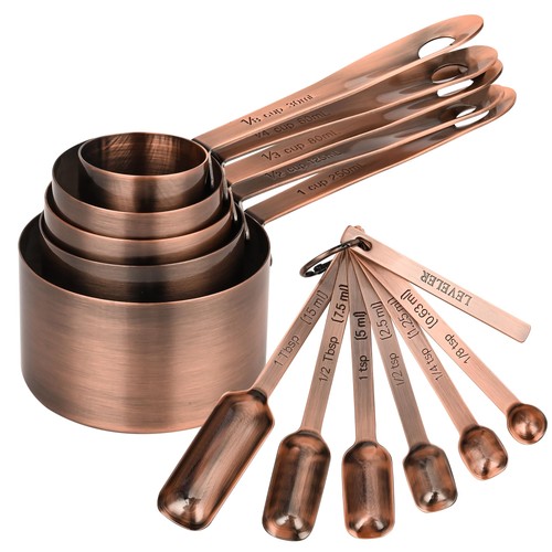 SUNMVEHOT Copper Plated Measuring Cups and Spoons Set, B: Set 12,