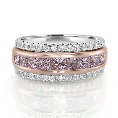 Wow Fine 1.78ct Fancy Light Pink Princess Diamonds Ring 18K All Natural Gold 
