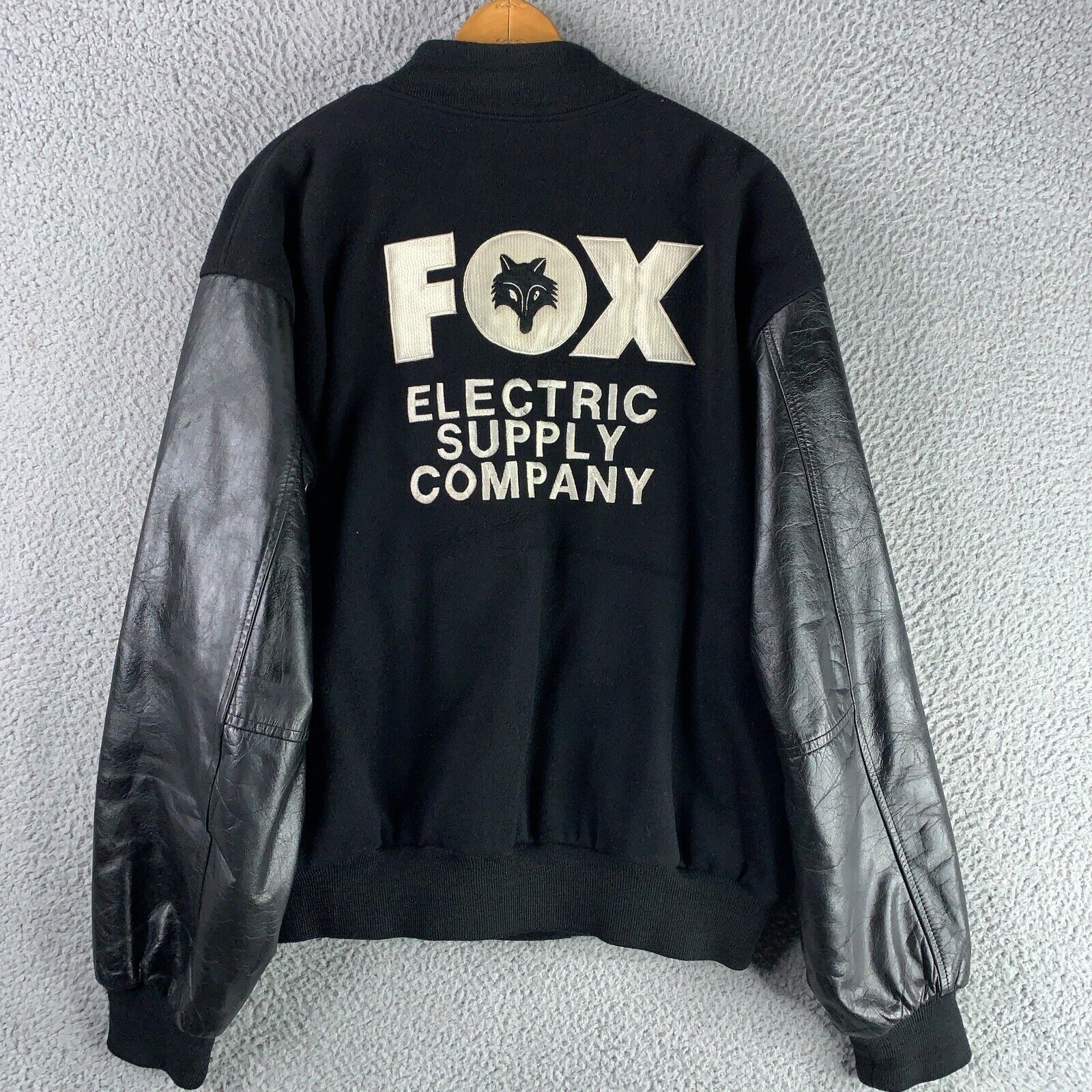 Vintage Leather Bomber Jacket Mens XL Black Wool Fox Vintage Leather Bomber Jacket Mens XL Black Wool Fox