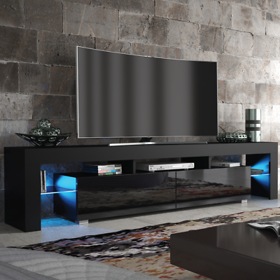 TV Unit 200cm Modern Cabinet TV Stand Black High Gloss Doors