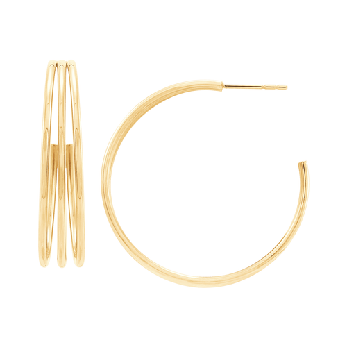 Pre-owned Welry 30mm Tapered Triple Tube Hoop Earrings In 14k Yellow Gold