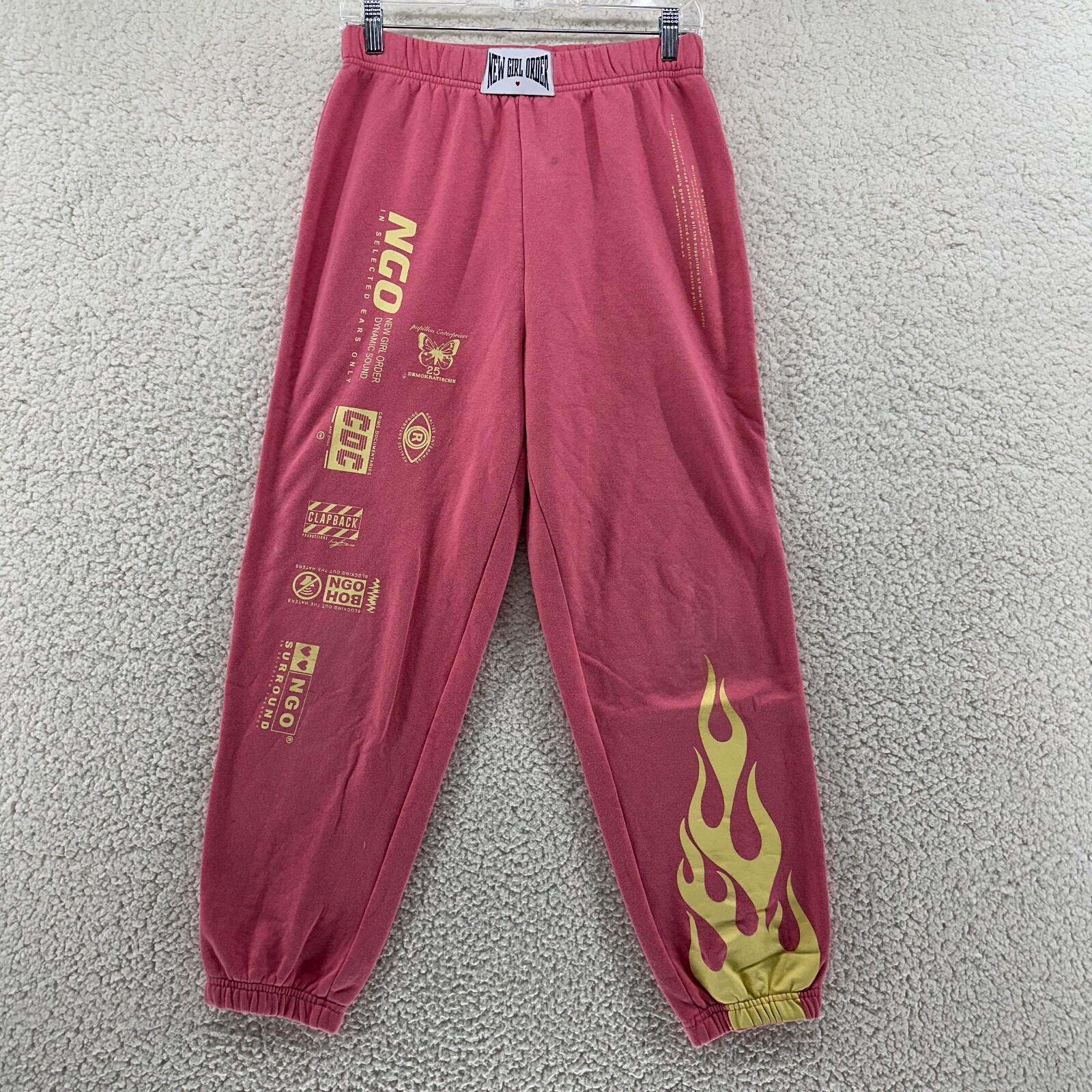New Girl Order Womens 10 Pink Yellow Tapered Leg Sweatpants Graphic Print |  eBay