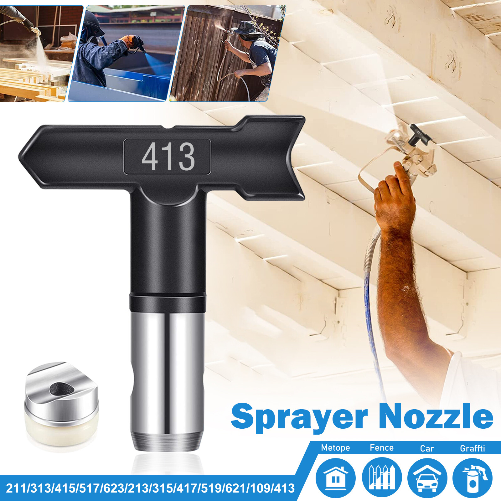 Black Airless Spray Gun Tips Nozzle For Titan Wagner Paint Sprayer Tool 109-623