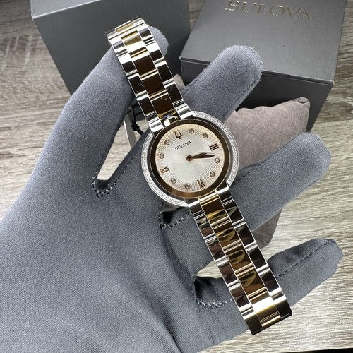 Pre-owned Bulova New✅50 Diamonds✅  Rubaiyat Silver Rose Gold Steel Watch 35mm 98r247 $995
