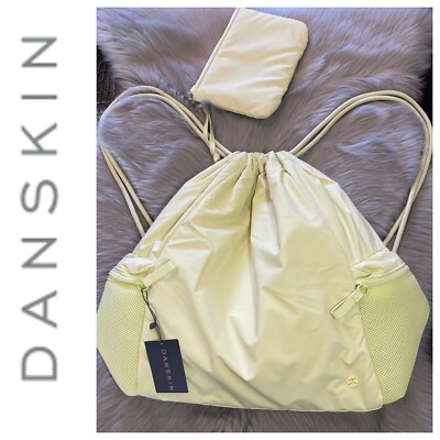 New Danskin Chrissy Cynch Backpack + Matching Pouch Tender Yellow $85