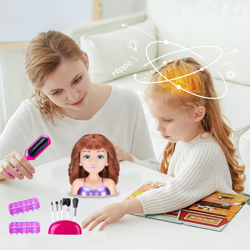 Children Pretend Play Set Dolls Deluxe Styling Head Makeup Hairstyle Beauty Toys