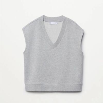 MANGO V-neck Cotton Vest Medium Heather Grey Sweatshirt Sweater Vest Size Medium