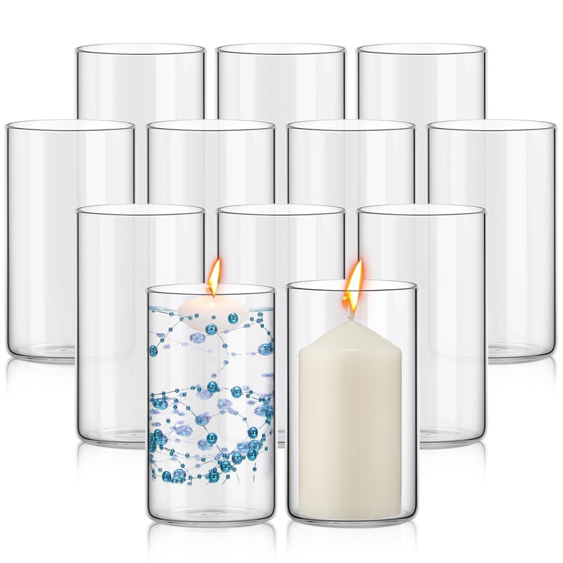 12 Pack Glass Clear Cylinder Vases Tall Floating Candle Holders Centerpiece T...