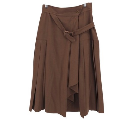 ESCADA Vintage Brown Pleated Wrap Skirt Wool Blend West Germany Estimated XS