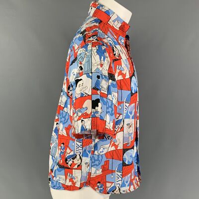PRADA コミックシャツ PRADA SS 18 Comic Collection Size S Red Blue Graphic Cotton Short